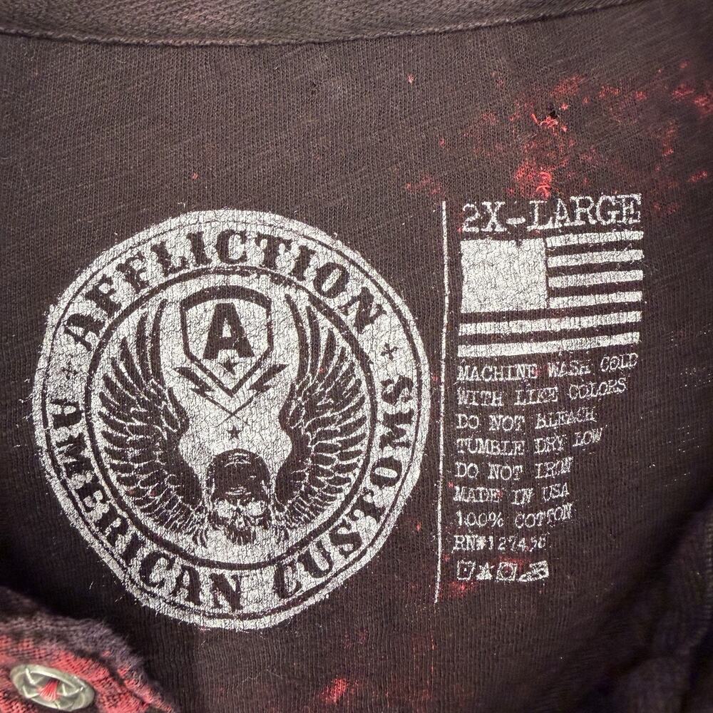 Affliction American Customs Henley Hoodie 2X Red Distressed Y2K - Picture 7 of 15